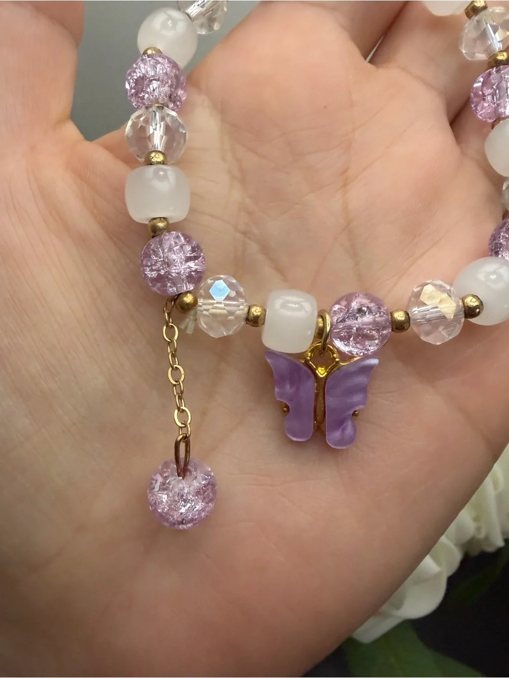Delicate Purple Butterfly Beaded Bracelet - Women Jewelry